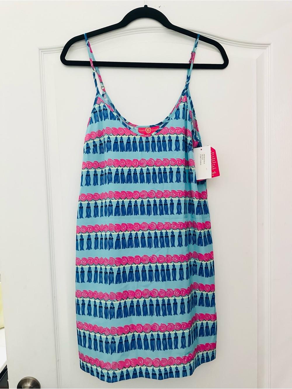 Kaeli Smith Blue and Pink Patterned Spaghetti-Strap Mini Dress XS